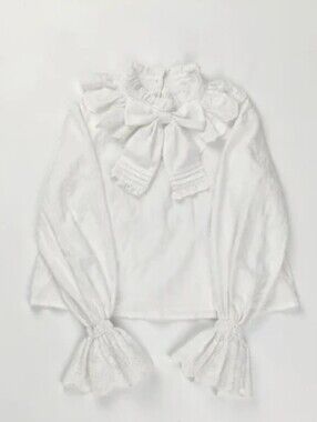 NWT Plus Size White Long Sleeve Blouse Cotton Ruffled Collar With Bow 4XL